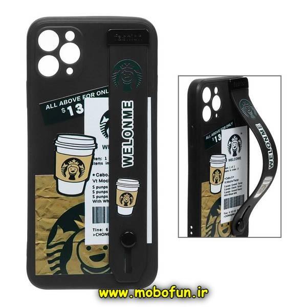 قاب گوشی iPhone 11 Pro Max آیفون دستبندی سیلیکونی استارباکس STARBUCKS محافظ لنز دار مشکی کد 566